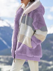 Cappotto con cappuccio multicolore in peluche allentato autunno inverno nuovo arrivato Cerniera femminile caldo casual