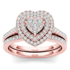 Women's Diamond Studded Full Diamond Heart Luxurious Two-piece Set Ring