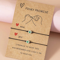 2Pcs/Set Couple Matching Bracelet Pinky Promise Bracelets Friend Luminous Heart Bead Adjustable Rope Valentine's Day Gift