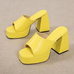 Yellow High-heeled Waterproof Slippers