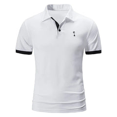 2023 Summer Men's Short Sleeve T-Shirt Fashion Coconut Tree Embroidery T-Shirt Men's Collar Polo Shirt