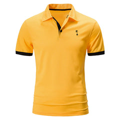 2023 Summer Men's Short Sleeve T-Shirt Fashion Coconut Tree Embroidery T-Shirt Men's Collar Polo Shirt