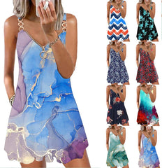 Fashion Print Flower Zipper Plus Size Loose-fit Sleeveless Camisole Dress