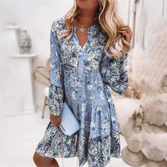 Spring and Summer Women's Floral Color Blocks Short Skirt Layered Fashion Mini Dress