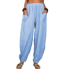 Women's Solid Color Loose Cotton And Casual Pants Home Harem Trousers