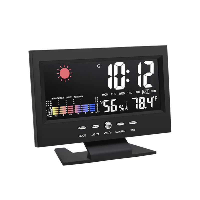 Wetterstation, Wetteruhr, Farbbildschirm, zeigt Temperatur und Luftfeuchtigkeit an, für Zuhause, musikgesteuerter elektronischer Alarm, C