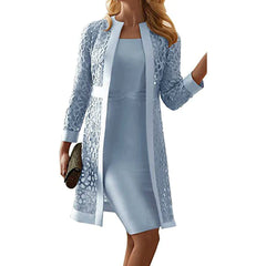 AMhomely Womens Elegant Dress Suits Mother of The Bride Dresses Cardigans Set Summer Tank Dress with Long Sleeve Jackets Sets Casual Elegant Wedding Guest Party Cocktail Dresses Sets