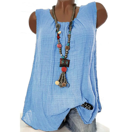 Loose-fit solid color leisure time vest with round neck