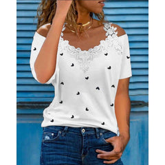 Summer Fashion Leisure Time Top Flower Lace Shirt Lovely Sweetheart Print T-shirt