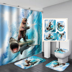 Toilet Seat Cushion Waterproof Shower Curtain Set Ocean Toilet Lid Carpet Non-slip And Comfortable Bathroom Mat Bathing