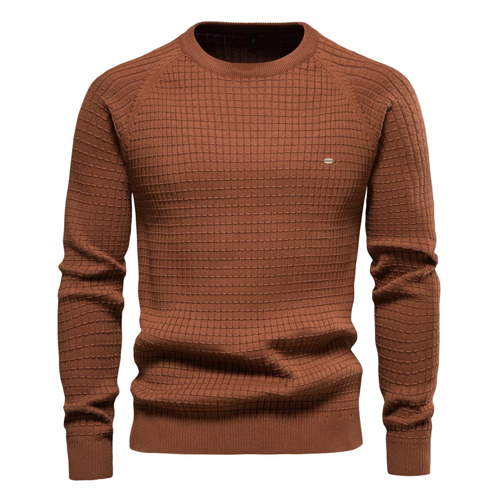 Men's Pure Cotton Solid Color Plaid Pullover Sweater