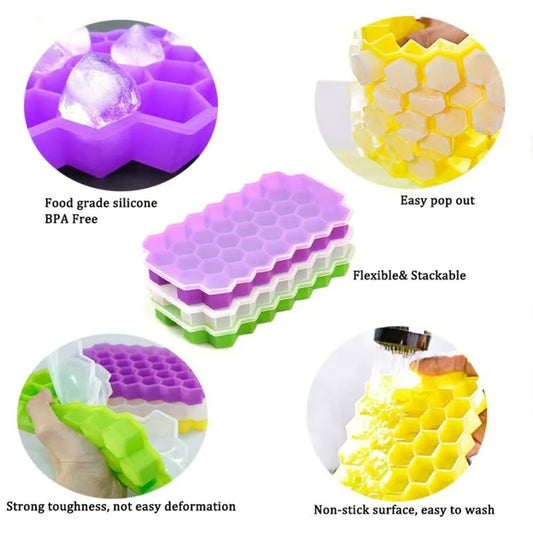 Best 37 Grid Silicone Popsicle Mould Ice Tray Mould Creative DIY Honeycomb Shape Square Cold Drink Tool Cube