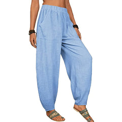 Women's Solid Color Loose Cotton And Casual Pants Home Harem Trousers