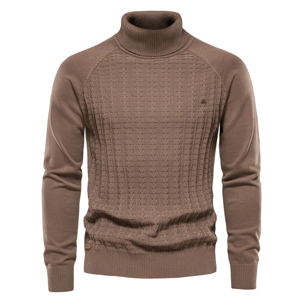 Men's Turtleneck Sweater Solid Color, Men's Knitted Sweater, Business Casual Pullover