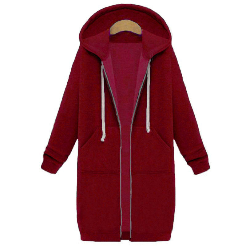Women's Clothing Hooded Long Sleeve Mid-length Plain Color Coat