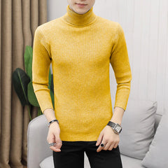 Men's Highly-elastic Bottom Shirt High Lapels Knitwear Sweater