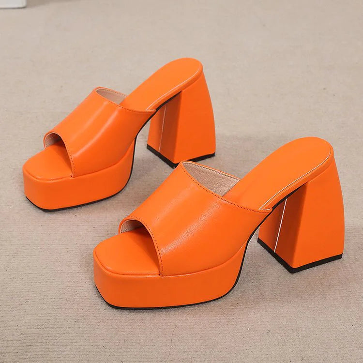 Yellow High-heeled Waterproof Slippers