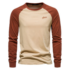 Raglan Sleeve Primer Long-sleeved Mosaic Leisure Time Men Cotton T-shirt