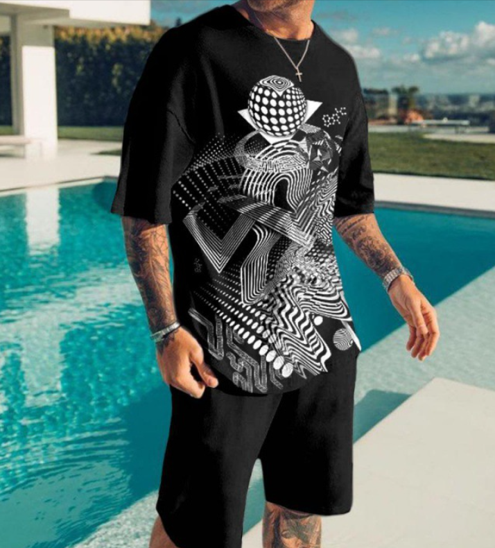 Completo casual da uomo T-shirt a maniche corte con stampa 3D Pantaloncini taglia estesa Set pantaloncini da spiaggia Set da due pezzi 