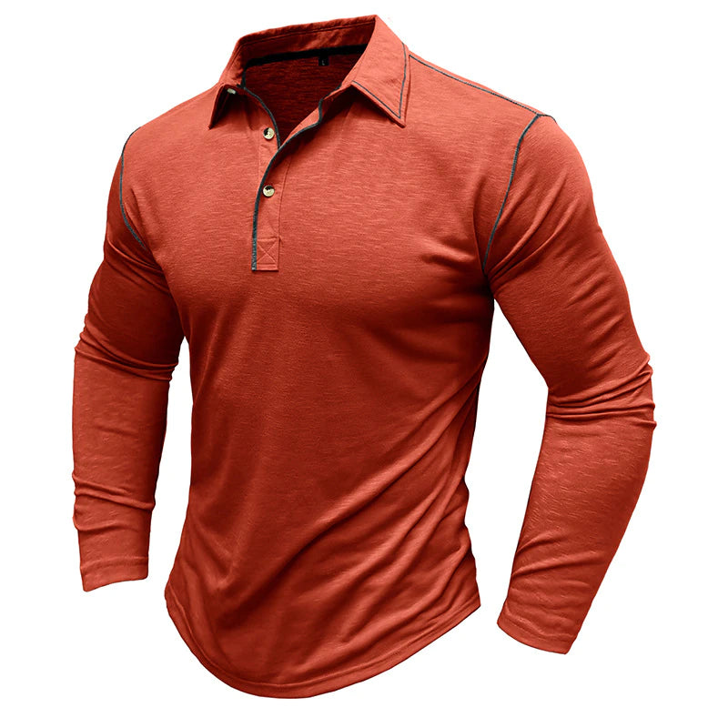 Men's Polyester Fiber Solid Color Long Sleeve Collage/Joining Winter Polo Shirt