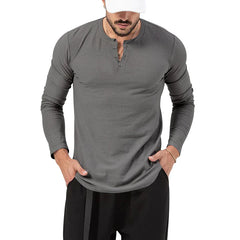 Men's Solid Color Long Sleeve Button T-Shirt