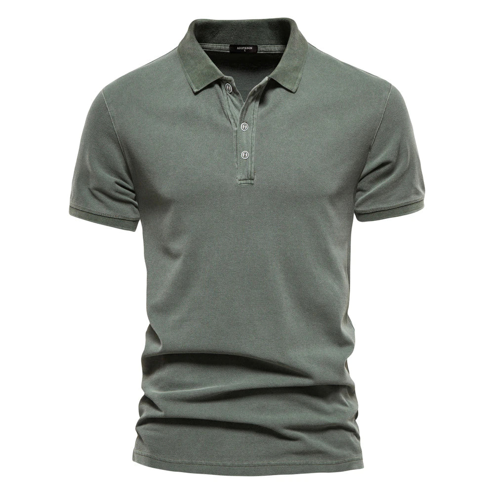 Men's Pure Cotton Lapel Solid Color Short-sleeved T-shirt