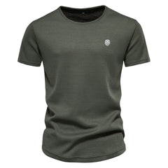 Men's Fashion Casual Solid Color Multi-Button Round Neck Short Sleeve Black T-Shirt