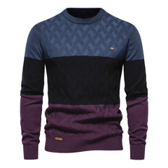 Men's Cotton Long-sleeved Round Neck Knitted Pullover Sweater