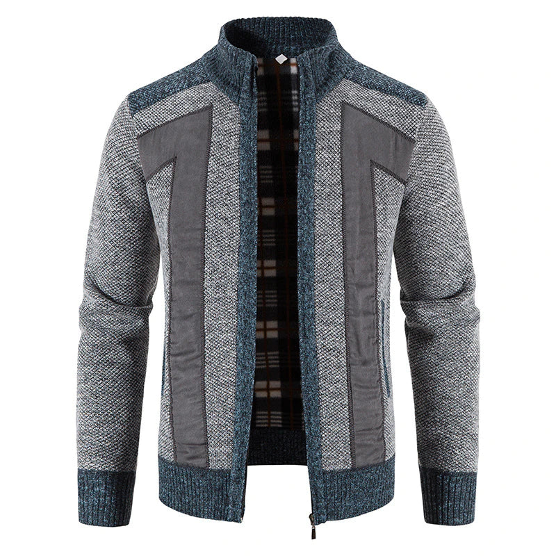 Men's Knitted Zipper Cardigan with Stand-up Collar