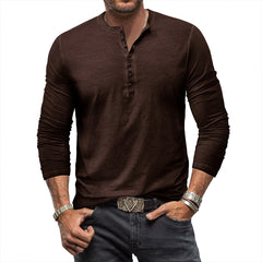Plilima Camicie Henley vintage da uomo Camicetta a maniche lunghe Top T-shirt con bottoni in cotone 