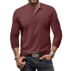 Plilima Camicie Henley vintage da uomo Camicetta a maniche lunghe Top T-shirt con bottoni in cotone 
