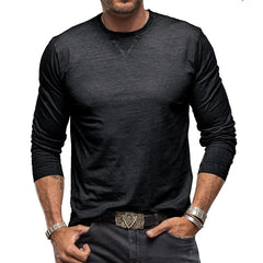 Men's Solid Color Round Neck Long Sleeve T-Shirt Cotton Men's Undershirt Men's Clothing