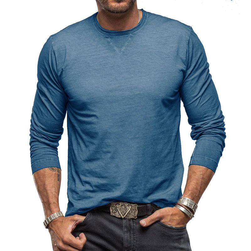 Men's Solid Color Round Neck Long Sleeve T-Shirt Cotton Men's Undershirt Men's Clothing