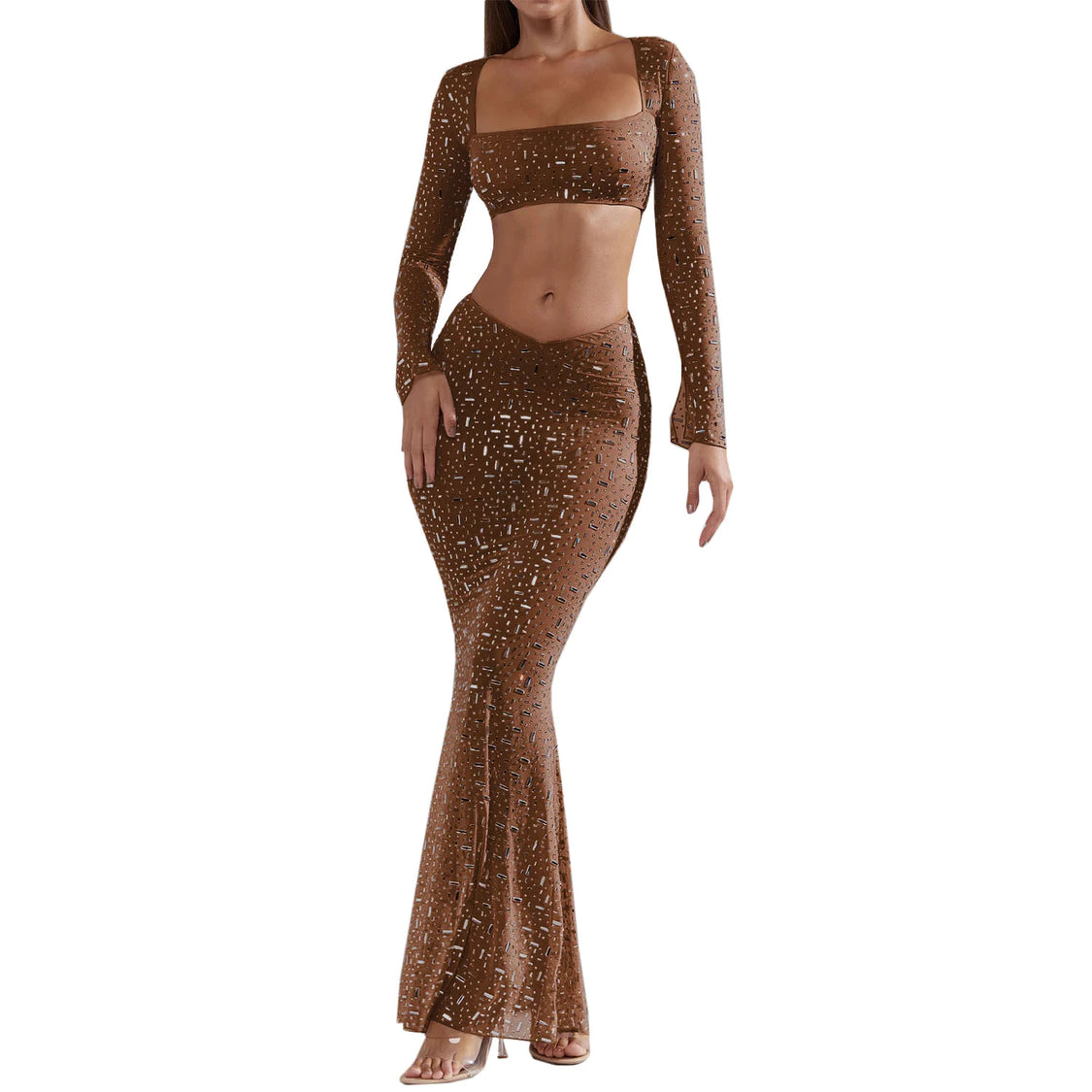 Women's Sexy Rhinestone Top Mermaid Skirt Dress Suit