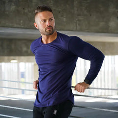Men's Long-Sleeved Solid Color Round Neck T-Shirt