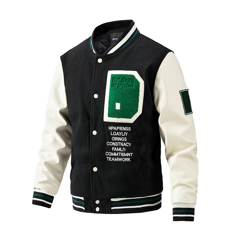 Wool PU Leather Insert Color Baseball Cotton Jacket American Men's Embroidered Splice Men's Wear