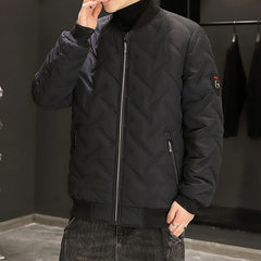Men Cotton-padded clothes winter thickening Keep warm Jacket Solid color Stand collar Trend fashion