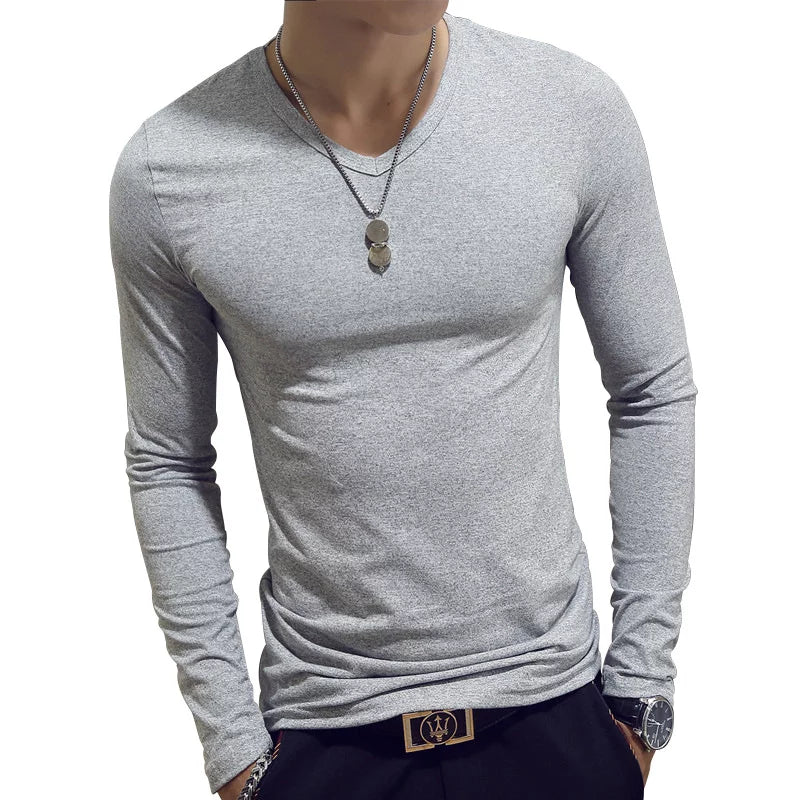 Spring Autumn Period Long Sleeve Cultivate One's Morality    O-neck Solid Polyester T Shirt