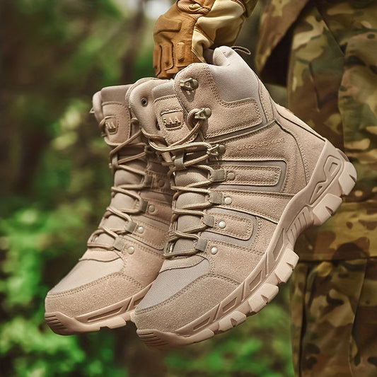 Men's High Top Lace-up Tactical Boots, Anti-skid Wear-resistant Training Boots For Outdoor Adventure