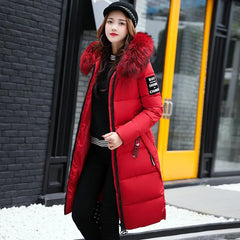 Women's Mid-Length Hooded Cotton Coat with Collar