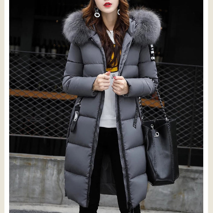 Women's Mid-Length Hooded Cotton Coat with Collar