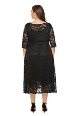 Large size evening dress mid-length dress hollow lace pocket dress