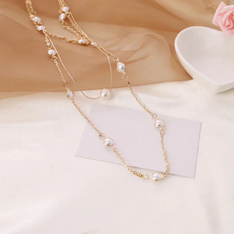 Exquisite Women Necklaces Pearl Clavicle Chain Multilayer Gold Necklace Set Glamour Fashion Wedding Party Jewelry