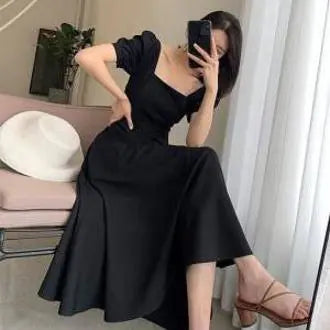 Dress Elegant Boat-neck Thigh-high Long Little Black Dress