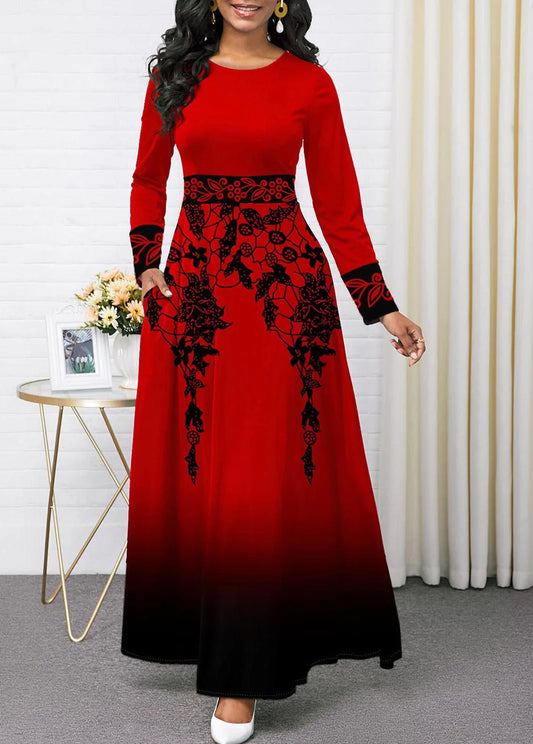 Plus Size eBay Round Neck High Waist Gradient Print Splicing Swing Dress for Women