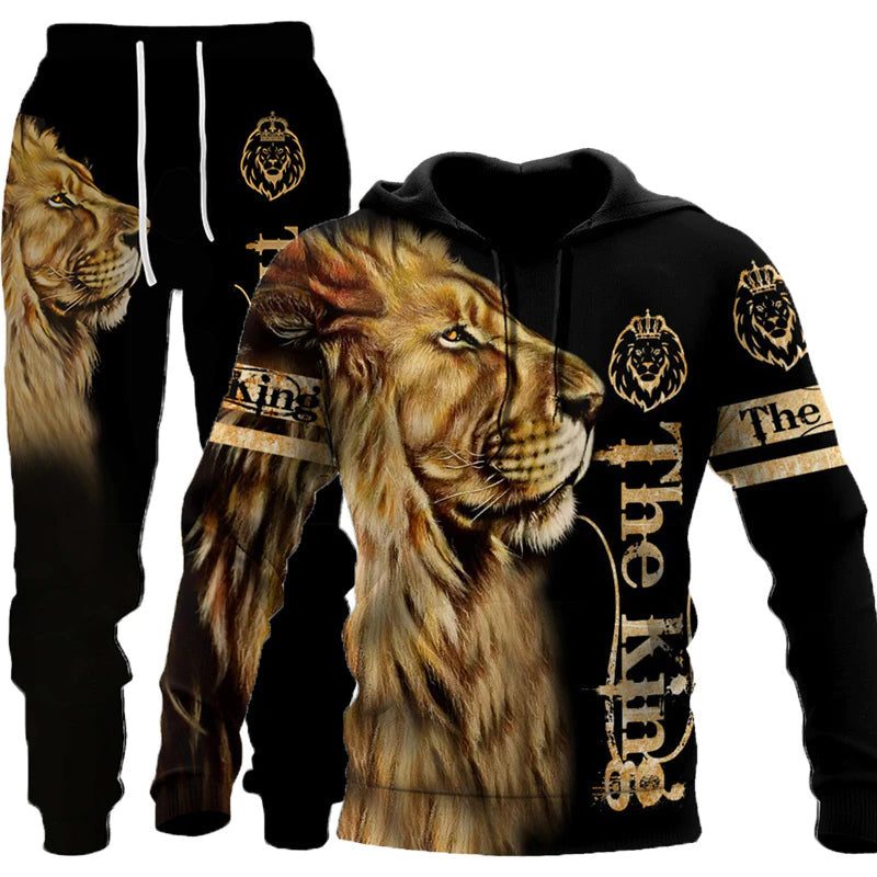 Men's Casual Autumn and Winter Tiger Print Tracksuit
