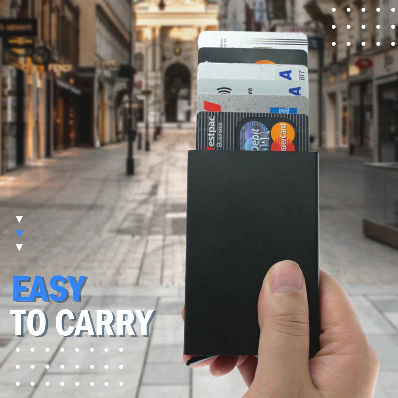 Portafoglio uomo con carta pop-up ID RFID Mini pacchetto Borsa portaoggetti protettiva in metallo alluminio Portafoglio donna intelligente a sgancio rapido 