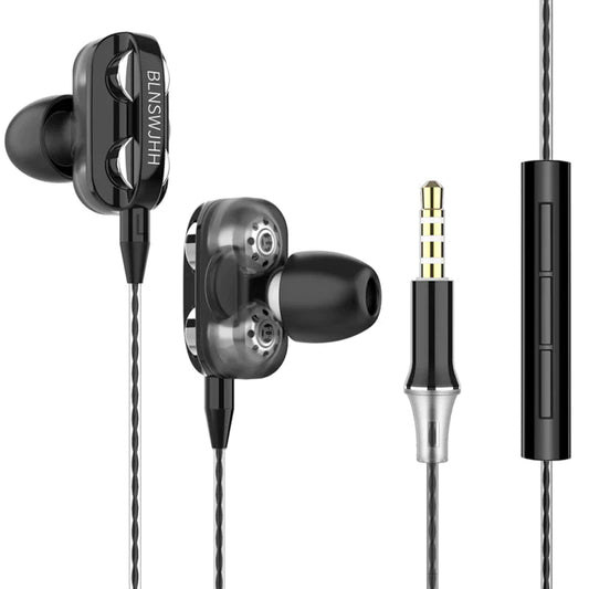 New earphones, private, dual-action coil, dual-speaker, smartphone headset with wire-controlled tuning.