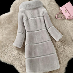 Women's Coats Faux Collar Winter Fashion Gray Faux Coat Women Elegant Jacket Thick Warm Outerwear