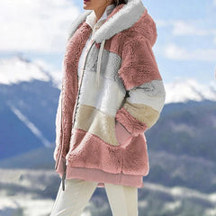 New Arrived Autumn Winter Loose Plush Multicolor Hooded Coat Female Zipper Warm Casual